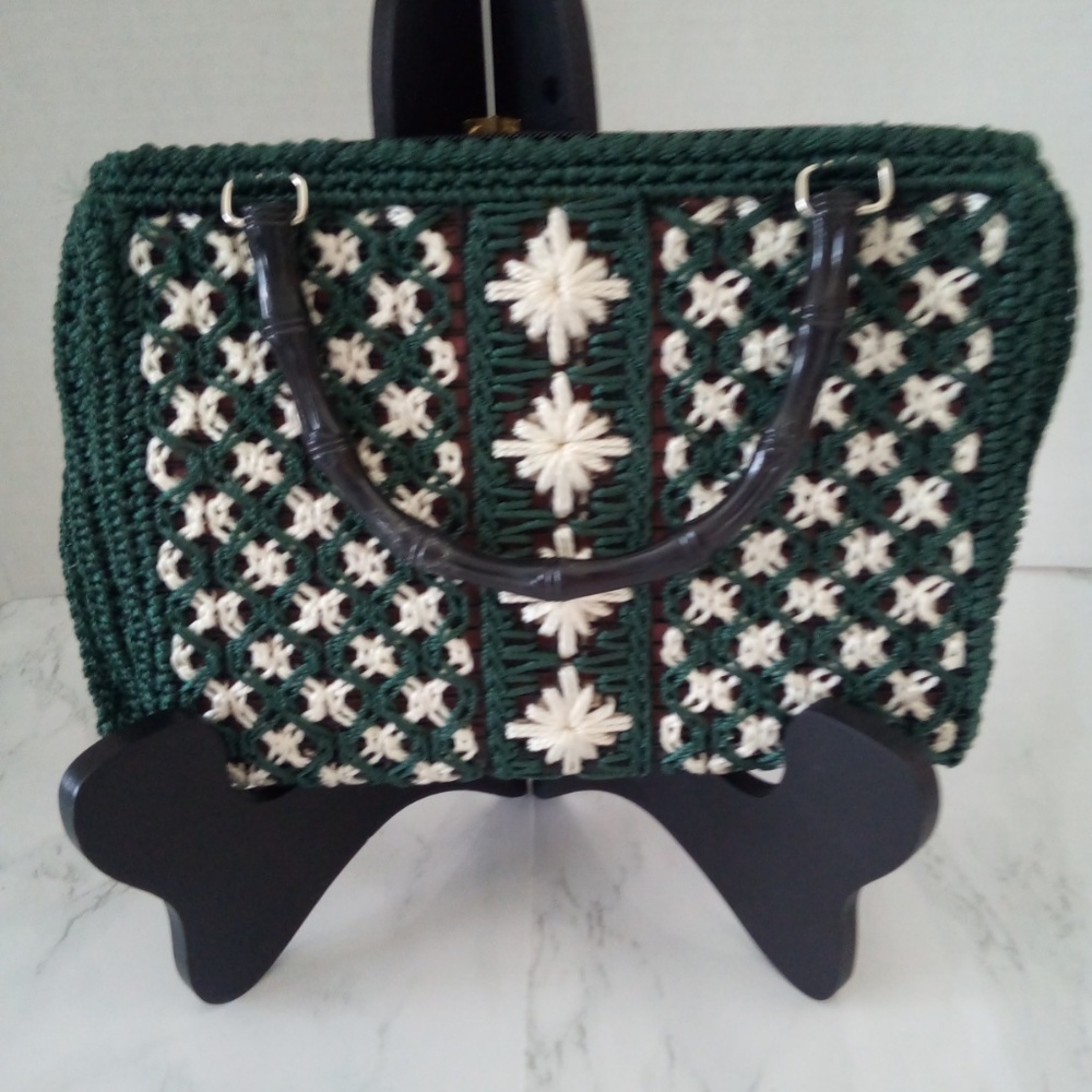 Vintage Crocheted Emerald Green Handbag